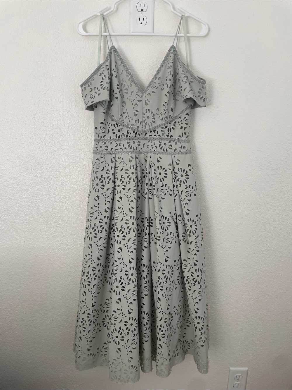 Topshop Sage Green Laser-Cut Cold-Shoulder Midi Dress